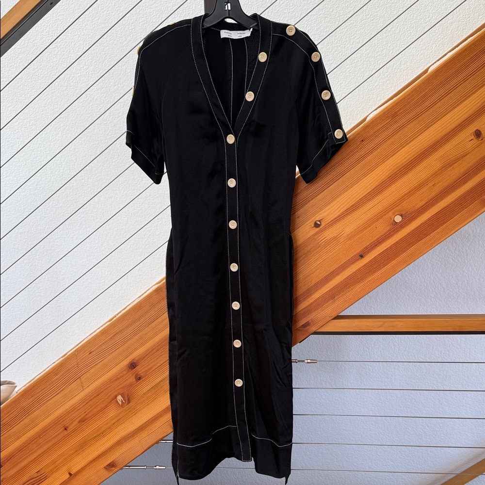Proenza Schouler White Label Black Viscose Tie Midi with Button Detail Sz 4